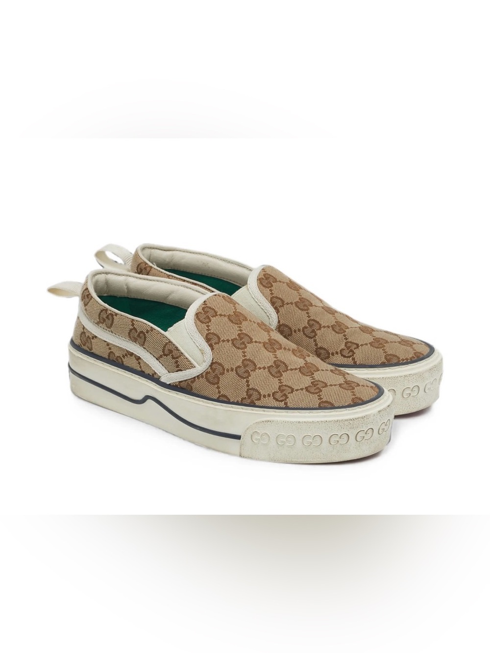 Gucci Beige and Brown GG Canvas Slip-On Sneakers